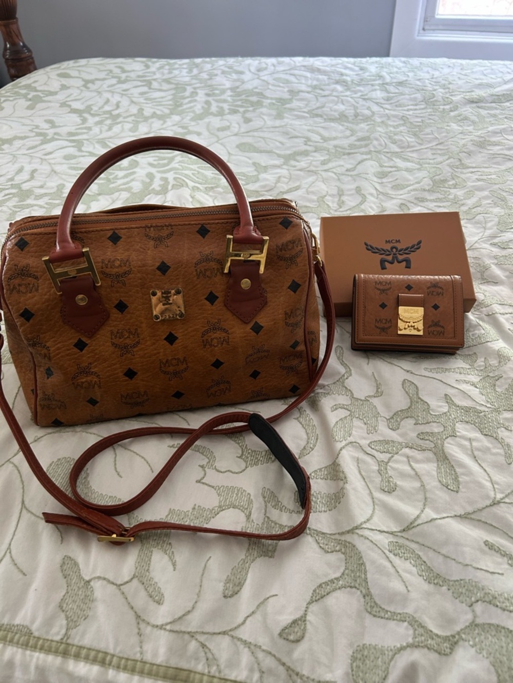 MCM Cognac Monogram Satchel with Matching Wallet